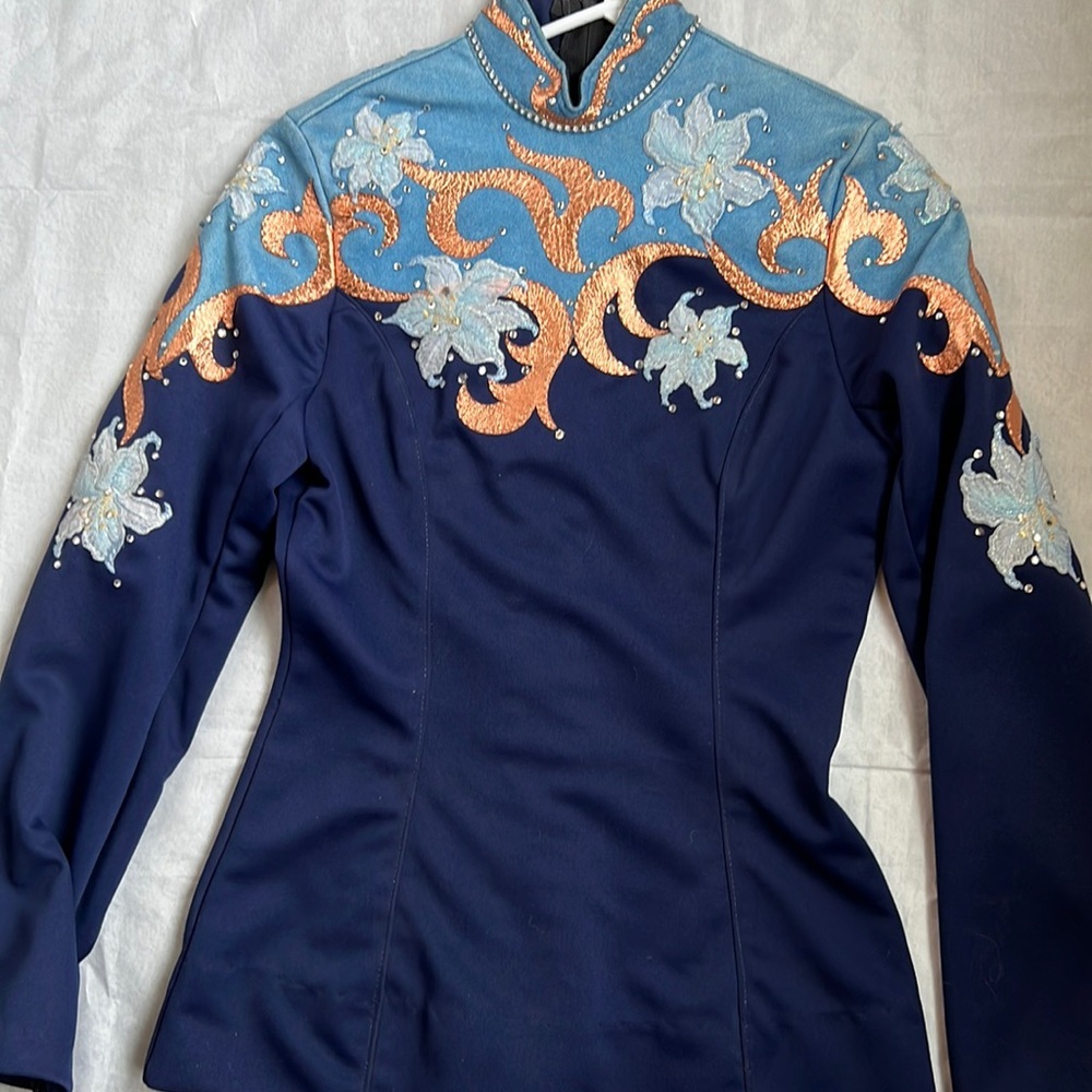Windsong Farms custom blue copper showmanship/horsemanship shirt  pants Sz S - Picture 2 of 16